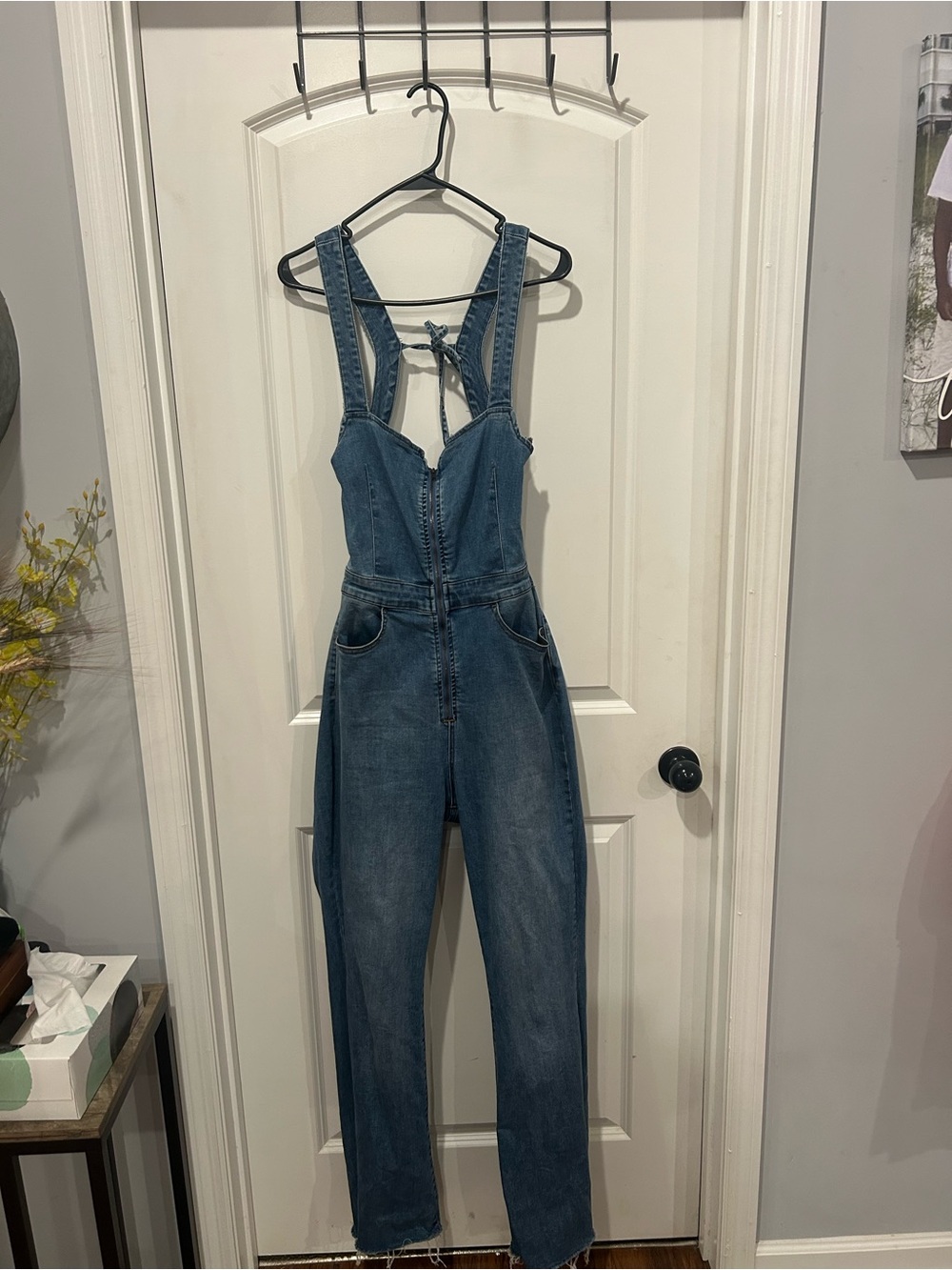 We The Free Blue Denim Tie-Back Overalls